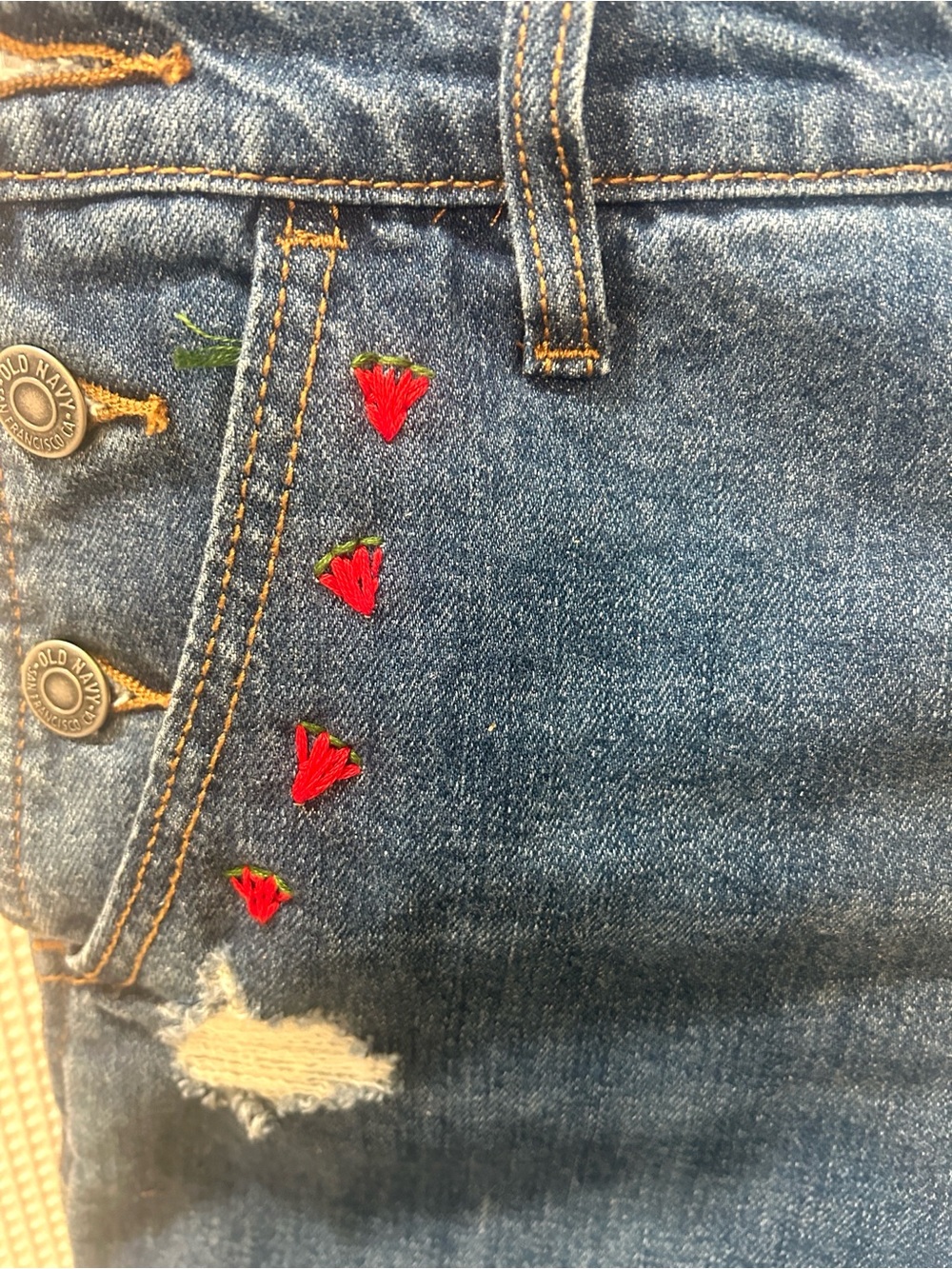 Old Navy Embroidered Denim Shorts Overalls Women XS - Picture 3 of 9